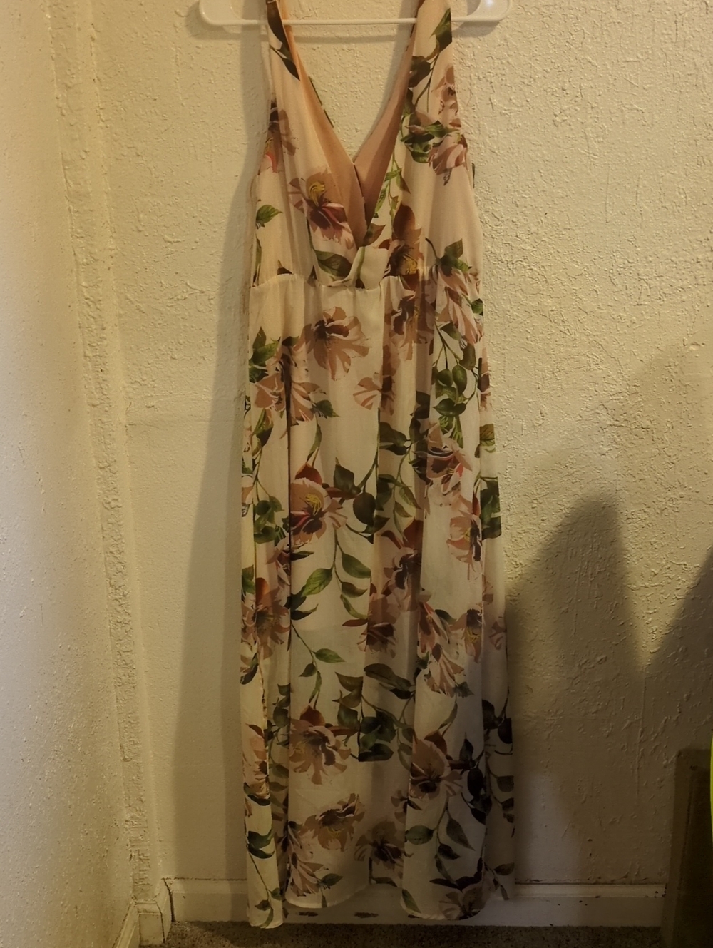 Simply Noelle Cream Floral Maxi Dress with Green and Blush Accents